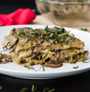 vegan lasagna on a white plate