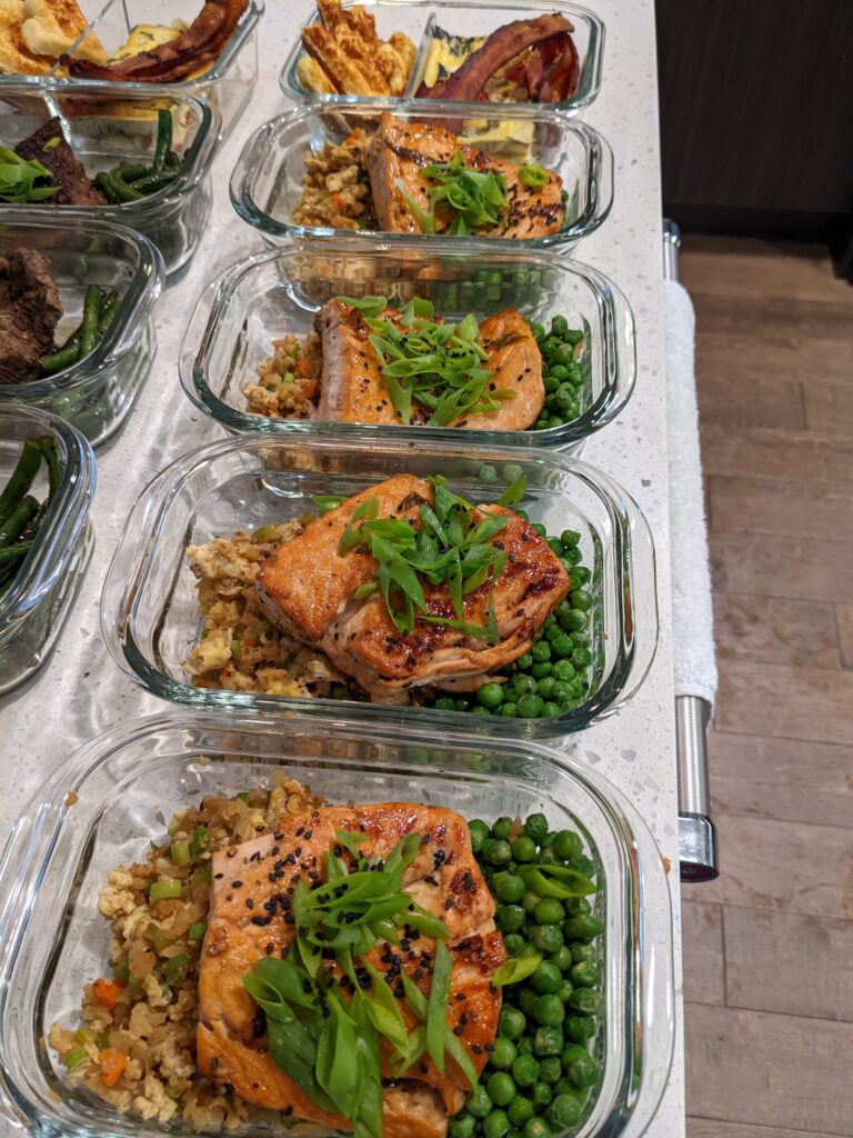 Teriyaki Salmon with Fried Tofu Rice and Veggies as prepared by Honest to Goodness Personal Chef Services for people who need help with their weekday dinners