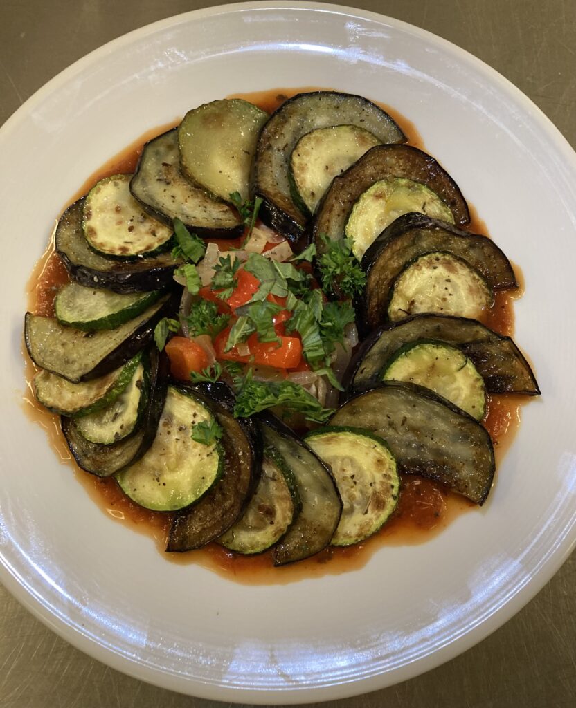 Eggplant Zucchini Gratin prepared by Chef Laina Madrigal located in Bellingham, Washington