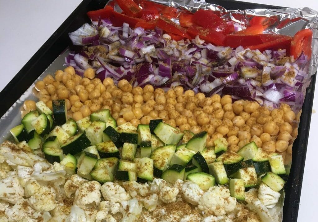 Roasted vegetables on sheet pan